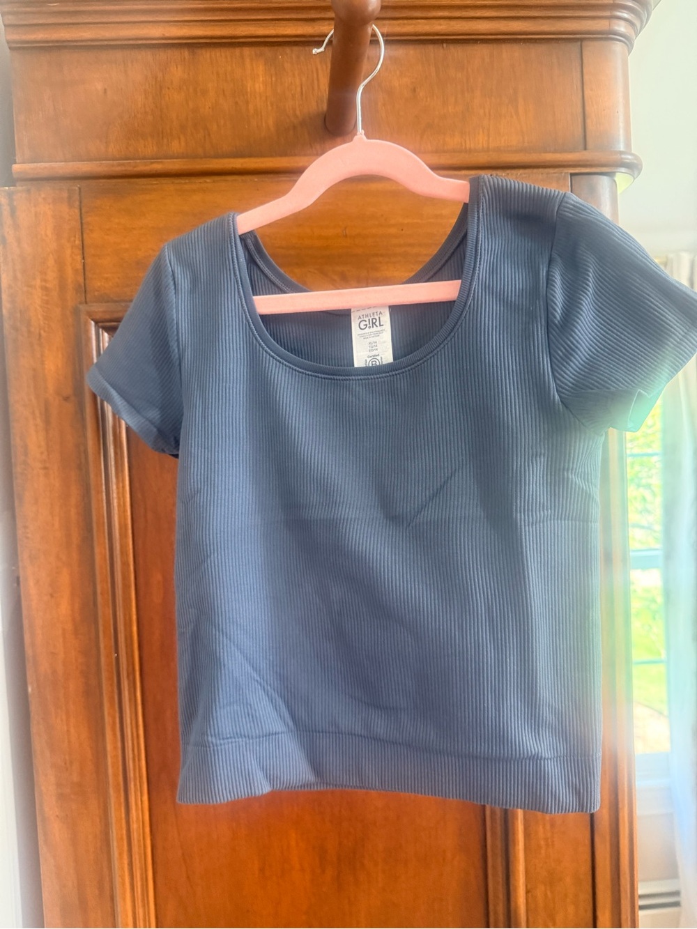 Athleta Girls' Dark Blue Ribbed Scoop Neck Tee